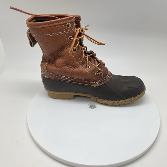 LL Bean Bean Boots Womens 6 Brown Leather Plaid Lined Duck Waterproof USA - Picture 5 of 11